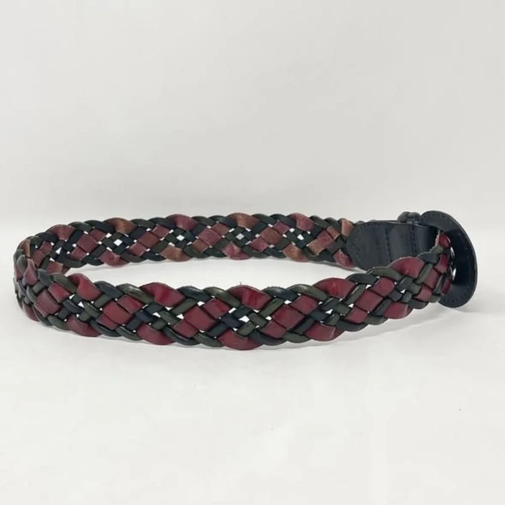 VTG Turkish Collection Braided Belt Wms Small Red Multi Leather Woven 90s Grunge